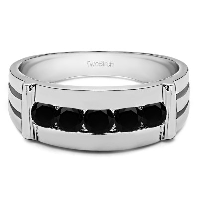 0.5 Ct. Black Stone Channel Set Men's Ring With Bars With Black Cubic Zirconia Mounted in Sterling Silver.(Size 11)
