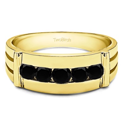 0.17 Ct. Black Stone Channel Set Men's Ring With Bars in Yellow Gold