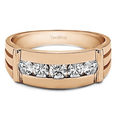 0.75 Ct. Channel Set Men's Ring With Bars in Rose Gold