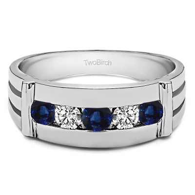0.17 Ct. Sapphire and Diamond Channel Set Men's Ring With Bars