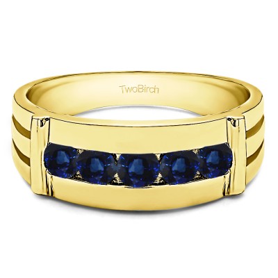0.17 Ct. Sapphire Channel Set Men's Ring With Bars in Yellow Gold