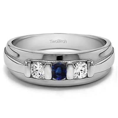 0.24 Ct. Sapphire and Diamond Three Stone Bar Set Men's Wedding Ring