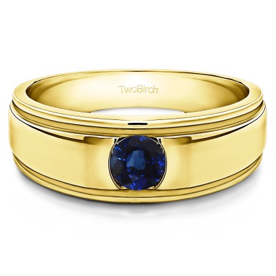 0.17 Ct. Sapphire Men's Round Burnished Set Solitaire in Yellow Gold