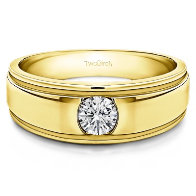 0.25 Ct. Men's Round Burnished Set Solitaire in Yellow Gold
