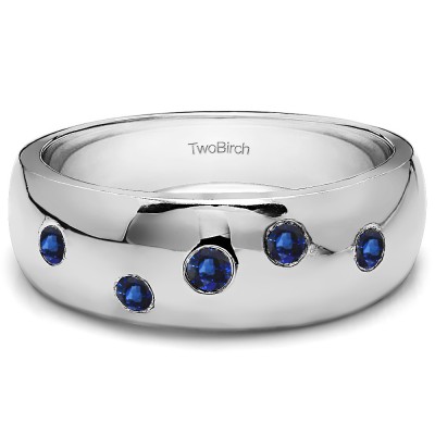 0.15 Ct. Sapphire Scattered Burnished Men's Wedding Ring