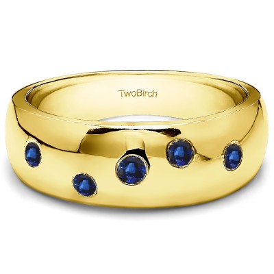 0.15 Ct. Sapphire Scattered Burnished Men's Wedding Ring in Yellow Gold