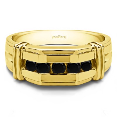 1 Ct. Black Stone Channel Set Men's Ring With Bars in Yellow Gold