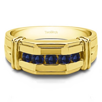 0.36 Ct. Sapphire Channel Set Men's Ring With Bars in Yellow Gold