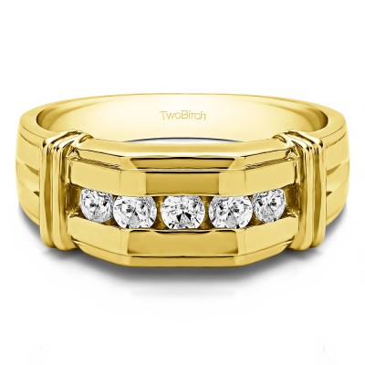 0.5 Ct. Channel Set Men's Ring With Bars in Yellow Gold