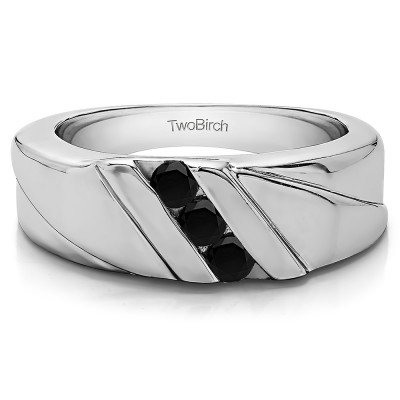 0.33 Ct. Black Three Stone Channel Set Men's Wedding Ring with Designed Band