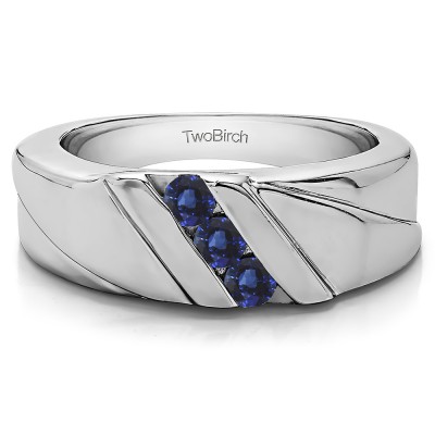 0.33 Ct. Sapphire Channel Set Three Stone Men's Wedding Ring with Designed Band