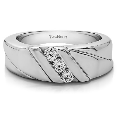 0.33 Ct. Channel Set Three Stone Men's Wedding Ring with Designed Band