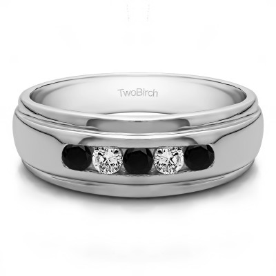 0.5 Ct. Black and White Five Stone Channel Set Men's Wedding Ring