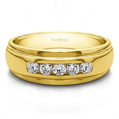 0.5 Ct. Five Stone Channel Set Men's Wedding Ring in Yellow Gold