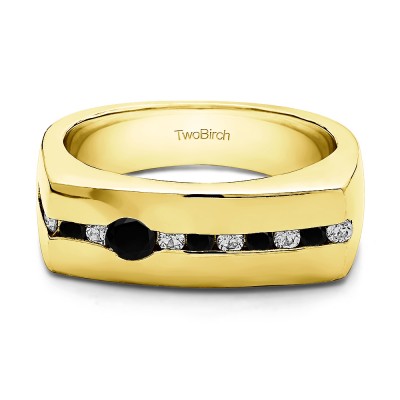 0.5 Ct. Black and White Stone Men's Unique Channel Set Wedding ring in Yellow Gold