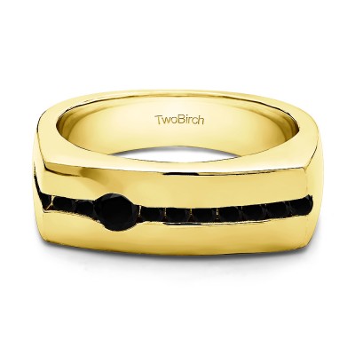 0.5 Ct. Black Stone Men's Unique Channel Set Wedding ring in Yellow Gold