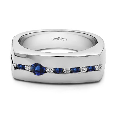 0.5 Ct. Sapphire and Diamond Men's Unique Channel Set Wedding ring or Men's Fashion Ring