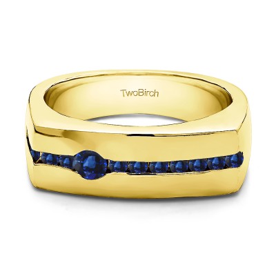 0.5 Ct. Sapphire Men's Unique Channel Set Wedding ring in Yellow Gold