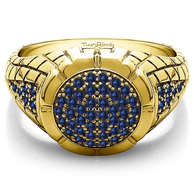 0.54 Ct. Sapphire Domed Men's Ring with Engraved Design in Yellow Gold
