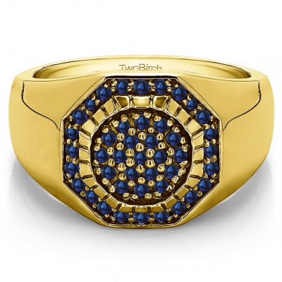 0.48 Ct. Sapphire Domed Men's Ring with Engraved Design in Yellow Gold