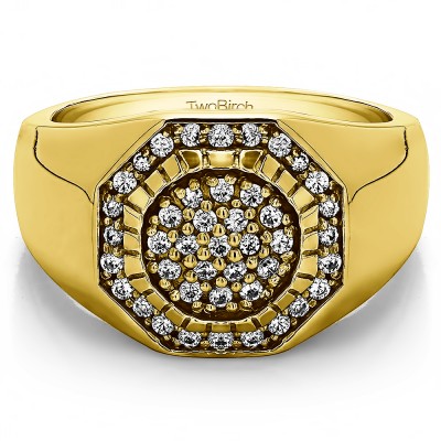 0.48 Ct. Domed Men's Ring with Engraved Design in Yellow Gold