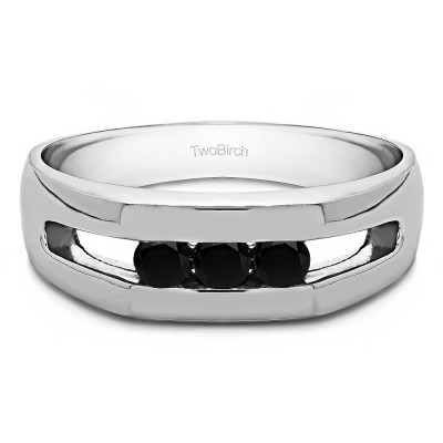 0.27 Ct. Black Three Stone Channel Set Men's Ring with Open End Design
