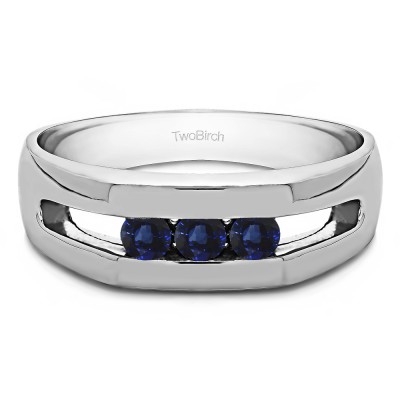 0.27 Ct. Sapphire Three Stone Channel Set Men's Ring with Open End Design
