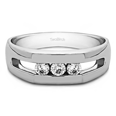 0.27 Ct. Three Stone Channel Set Men's Ring with Open End Design