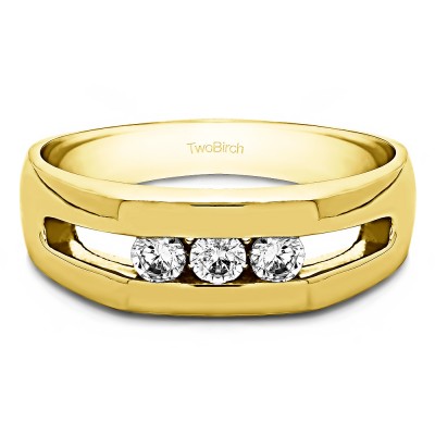 0.27 Ct. Three Stone Channel Set Men's Ring with Open End Design in Yellow Gold