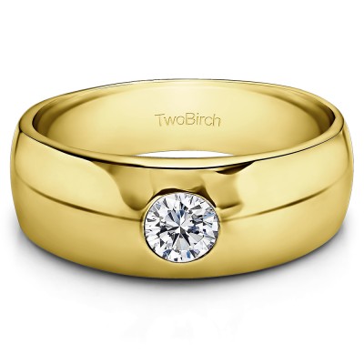 0.5 Ct. High Polish Solitaire Men's Ring With One Round Stone in Yellow Gold