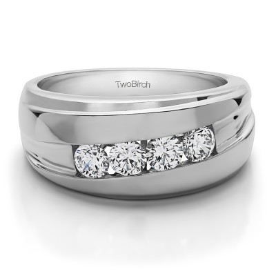 1.4 Ct. Classic Channel Set Four Stone Men's Wedding Ring With Cubic Zirconia Mounted in Sterling Silver.(Size 5.5)