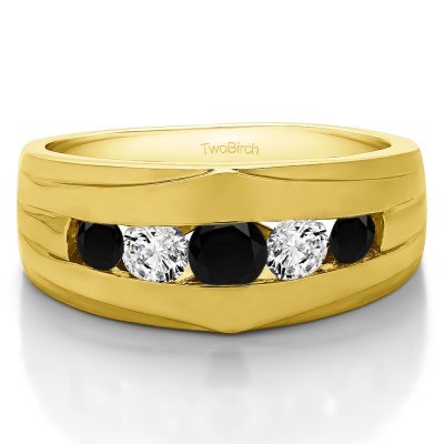 1.2 Ct. Black and White Stone Classic Channel Set Men's Ring in Yellow Gold