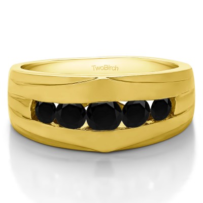 1.2 Ct. Black Stone Classic Channel Set Men's Ring in Yellow Gold