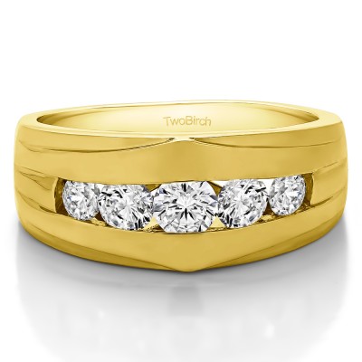 1.2 Ct. Classic Channel Set Five Stone Men's Ring in Yellow Gold