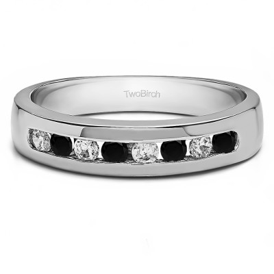 0.48 Ct. Black and White Eight Stone Channel Set Men's Wedding Ring