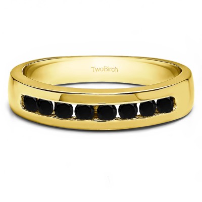 0.48 Ct. Black Eight Stone Channel Set Men's Wedding Ring in Yellow Gold