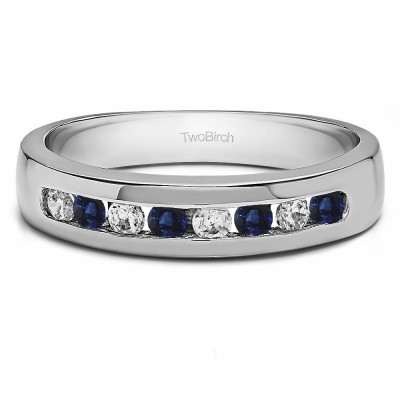 0.48 Ct. Sapphire and Diamond Eight Stone Channel Set Men's Wedding Ring