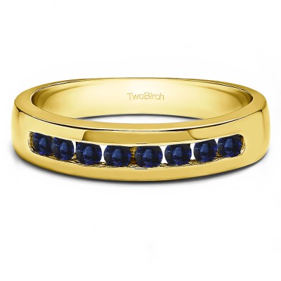 0.48 Ct. Sapphire Eight Stone Channel Set Men's Wedding Ring in Yellow Gold