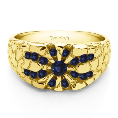 0.71 Ct. Sapphire Contemporary Jaw Breaker Style Men's Ring in Yellow Gold