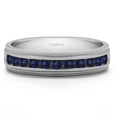 0.27 Ct. Sapphire Channel Set Men's Wedding Ring Featuring Millgrain Design