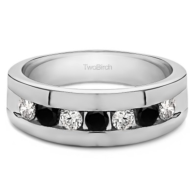 0.25 Ct. Black and White Stone Channel Set Men's Ring with Open End Design