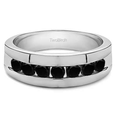 0.25 Ct. Black Stone Channel Set Men's Ring with Open End Design