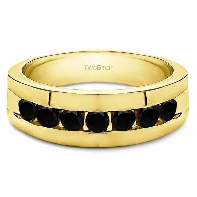 0.74 Ct. Black Stone Channel Set Men's Ring with Open End Design in Yellow Gold