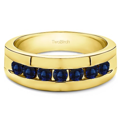 0.74 Ct. Sapphire Channel Set Men's Ring with Open End Design in Yellow Gold