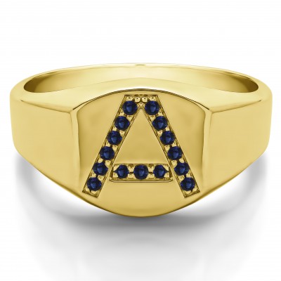 0.1 Ct. Sapphire Personalized Men's Letter Ring Available in A to Z in Yellow Gold