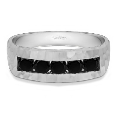 1 Ct. Black Five Stone Channel Set Men's Ring with Hammered Finish