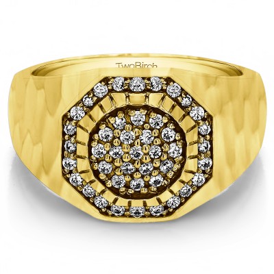 0.48 Ct. Domed Cluster Men's Ring with Hammered Finish in Yellow Gold
