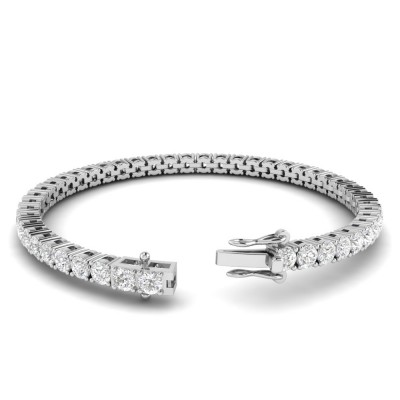 18k White Gold Plated Tennis Bracelet 4MM with Round Cubic Zirconia  (Sterling Silver, 4MM, 6 to 9 Inches)