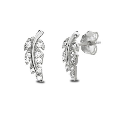 TwoBirch 18k White Gold over Sterling Silver Cubic Zirconia Leaf Designed Design Stud Earrings