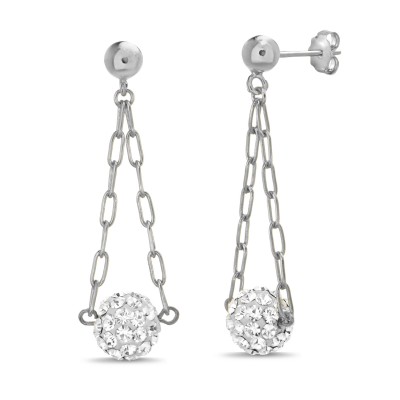 TwoBirch 18k White Gold over Sterling Silver Cubic Zirconia Disco Ball Drop Earrings
